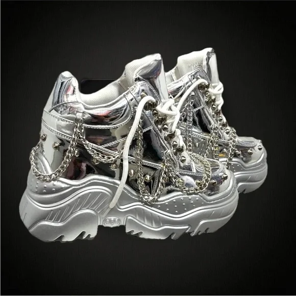 ANTHONY WANG silver space candy dollskill hidden heel platform sneaker shoe edm - Picture 3 of 8
